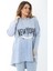 Kadın Büyük Beden Mavi Payet Detaylı Arkası Uzun Kapşonlu Sweatshirt 65N37463 5
