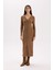 Bodycon Vücudu Saran Basic Düz V Yaka Düğmeli Fitilli Kaşkorse Midi Uzun Kollu Elbise B3261AX24WN 3