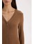 Bodycon Vücudu Saran Basic Düz V Yaka Düğmeli Fitilli Kaşkorse Midi Uzun Kollu Elbise B3261AX24WN 4