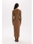 Bodycon Vücudu Saran Basic Düz V Yaka Düğmeli Fitilli Kaşkorse Midi Uzun Kollu Elbise B3261AX24WN 5