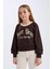 Kız Çocuk Relax Fit Bisiklet Yaka Baskılı İçi Yumuşak Tüylü Sweatshirt D7042A824WN 4