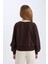 Kız Çocuk Relax Fit Bisiklet Yaka Baskılı İçi Yumuşak Tüylü Sweatshirt D7042A824WN 5