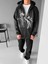 Erkek Oversize Baskılı Kapüşonlu Fermuarlı Sweatshirt Siyah 1
