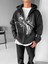 Erkek Oversize Baskılı Kapüşonlu Fermuarlı Sweatshirt Siyah 3