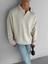 Unisex Polo Yaka Yumuşak Dokulu Oversize Kazak Taş 4