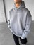 Erkek Oversize Savage Baskılı Premium Kapüşonlu Sweatshirt Gri 2
