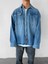 Erkek Oversize Önü Cepli Premium Denim Gömlek Mavi 3