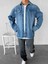 Erkek Oversize Önü Cepli Premium Denim Gömlek Mavi 5