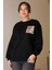 Zebra Baskılı Taşlı Siyah Kadın Sweatshirt 5590-2K5 2