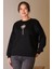 Taşlı Çiçek Desenli Siyah Kadın Sweatshirt 5500-2K5 1
