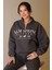 Yakası Fermuarlı Uzun Kollu Antrasit Kadın Sweatshirt W0011135-2K5 4