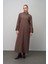 Deri ve Aksesuar Detaylı Yün Karışımlı Büyük Beden Pardesü KAHVE MELANJ 6629 3