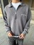 Oversize Yarım Fermuarlı Baskılı Yıkamalı Sweatshirt Kahverengi 4