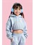 Almogro Mavi Pamuklu Kız Çocuk Crop Sweatshirt 1