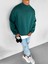 Erkek Rahat Kalıp Basic Uzun Kollu Sweatshirt Yeşil 2