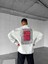 Erkek Oversize Desen Yamalı Sweatshirt Gri 1