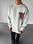 Erkek Oversize Desen Yamalı Sweatshirt Gri 2