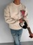 Erkek Oversize Desen Yamalı Sweatshirt Açık Bej 1