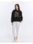 Kadife Ayıcıklar Desenli Siyah Yumuşak Dokulu Regular Fit Bisiklet Yaka Kadın Sweatshirt 2