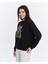 Kadife Ayıcıklar Desenli Siyah Yumuşak Dokulu Regular Fit Bisiklet Yaka Kadın Sweatshirt 3