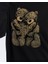 Kadife Ayıcıklar Desenli Siyah Yumuşak Dokulu Regular Fit Bisiklet Yaka Kadın Sweatshirt 4