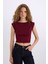 Fitted Bisiklet Yaka Kısa Kollu Bordo Tişört E3150AX24WN 5