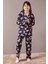 Lacivert Ayıcıklı Ekose Desen Kız Çocuk Düğmeli Pijama Takımı 19854 1
