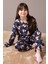 Lacivert Ayıcıklı Ekose Desen Kız Çocuk Düğmeli Pijama Takımı 19854 2