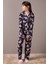 Lacivert Ayıcıklı Ekose Desen Kız Çocuk Düğmeli Pijama Takımı 19854 3