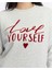 Kadife Love Yourself Desenli Gri Melanj Yumuşak Dokulu Regular Fit Bisiklet Yaka Kadın Sweatshirt 5