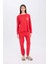 Fall in Love Yılbaşı Temalı Pİjama Takımı Uzun Kollu Üst Esnek Belli Uzun Alt D2290AX24WN 1