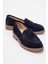 Pline Lacivert Süet Hakiki Deri Kadın Loafer Ayakkabı 1