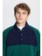 Erkek Yeşil-lacivert Standart Fit Normal Kesim Dik Bato Yaka Desenli Polar Sweatshirt 4
