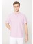 Erkek Lila Slim Fit Dar Kesim Gizli Düğme Yaka Kısa Kollu Gömlek 2