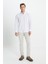 Pamuklu Slim Fit Dar Kesim Düğmeli Yaka Çizgili Beyaz-Bej Gömlek 2