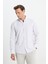 Pamuklu Slim Fit Dar Kesim Düğmeli Yaka Çizgili Beyaz-Bej Gömlek 3