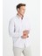 Pamuklu Slim Fit Dar Kesim Düğmeli Yaka Çizgili Beyaz-Bej Gömlek 5