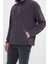 Erkek Koyu Gri Loose Fit Dik Bato Yaka Jakarlı Yumuşak Tuşeli Polar Sweatshirt 4