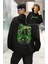 Unisex Metallica Green Skull Sırt Baskılı Kapüşonlu Sweatshirt, Oversize Rock Band Baskılı Hoodie 1