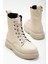 Kadın Bej Cilt Kalın Termo Taban Bağcklı ve Fermuarlı Bot 2