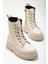 Kadın Bej Cilt Kalın Termo Taban Bağcklı ve Fermuarlı Bot 3
