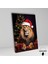Tekli Dikey Kanvas Duvar Tablosu Yılbaşı si Noel Baba Kostümlü Aslan 2