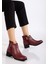 Kadın Deri Nubuk Detaylı Kısa Topuklu Bilek Bot - Bordo 1