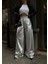 Lymens Fashion Bel Bağcıklı Parlak Gümüş Palazzo Pantolon - Göz Alıcı Tasarım 1