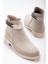Kadın Ten Süet Termo Taban Zincir Detaylı Fermuarlı Kısa Topuklu Bot 1
