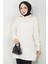 Yakası Fermuarlı Tek Renk Triko Tunik Krem HM2610 1