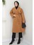 Kruvaze Yaka Düğmeli Kuşaklı Kaşe Kaban Camel HM2603 4