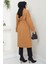 Kruvaze Yaka Düğmeli Kuşaklı Kaşe Kaban Camel HM2603 5