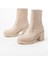 Bej Günlük Kalın Topuklu Kadın Bot Bayan Bot 4
