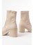 Bej Günlük Kalın Topuklu Kadın Bot Bayan Bot 5